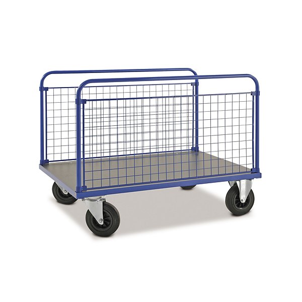 Carrello contenitore 2 sponde portata 500 kg 120 x 80 x 90 cm 2 ruote fisse 2 girevoli con freno ø 20 cm - 2