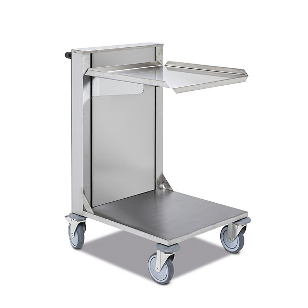 Carrello contenitore in acciaio inox con ripiano superiore a molla  4 ruote 600 x 530 x 900 mm portata 100 kg