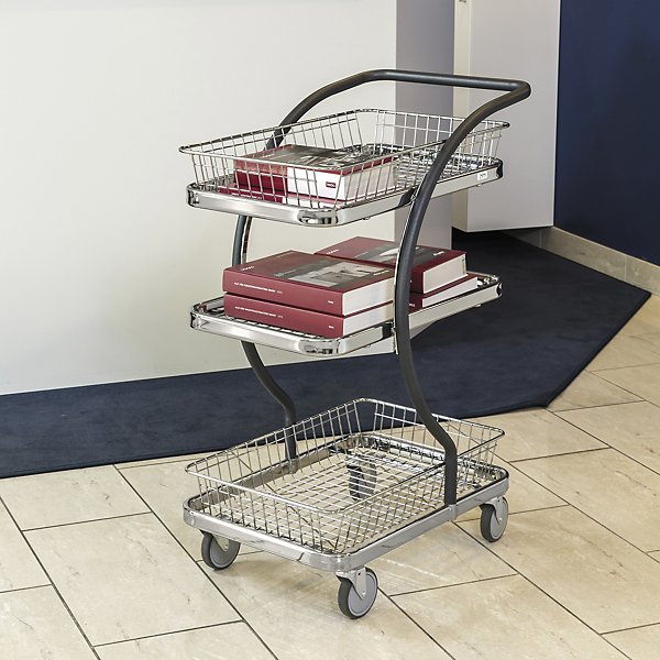Carrello della spesa C-Line con 2 cestelli e pianale centrale grigliato 4 ruote girevoli 2 con freno 685 x 405 x 1000 mm portata 120 kg - 2