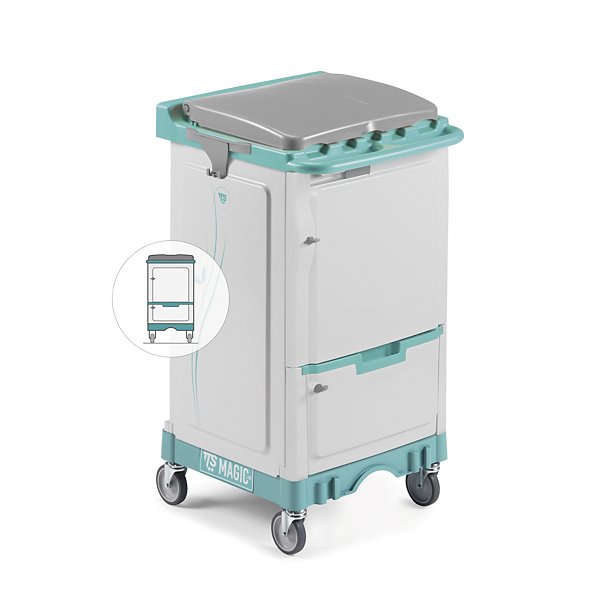 Carrello per pulizie multiuso a 1 reparto con portasacco chiuso e cassetto porta accessori - 2
