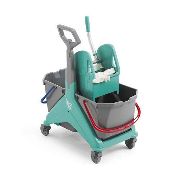 Carrello per pulizie verde 74,5 x 38 x 87 cm con strizzatore a ganasce e doppio secchio 2x25 litri  - 3