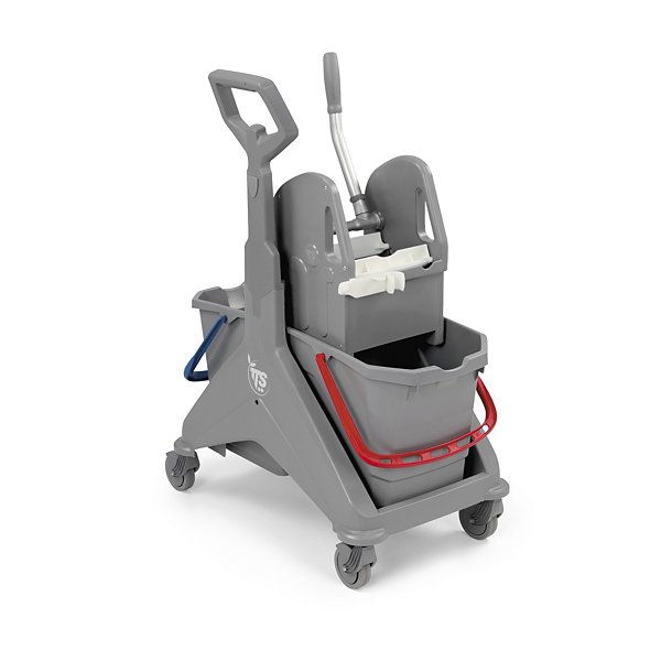 Carrello per pulizie verde 74,5 x 38 x 87 cm con strizzatore a ganasce e doppio secchio 2x25 litri  - 4