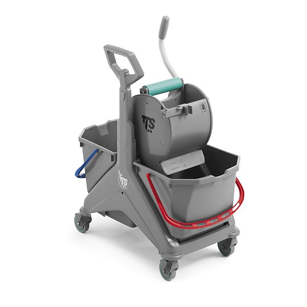 Carrello per pulizie verde 74,5 x 38 x 99 cm con strizzatore a rullo e doppio secchio 2x25 litri  - 2