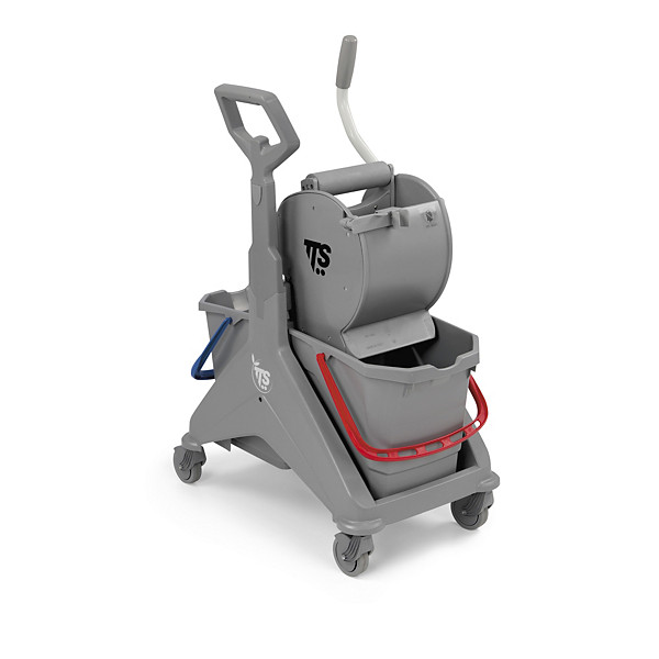 Carrello per pulizie verde 74,5 x 38 x 99 cm con strizzatore a rullo e doppio secchio 2x25 litri  - 1