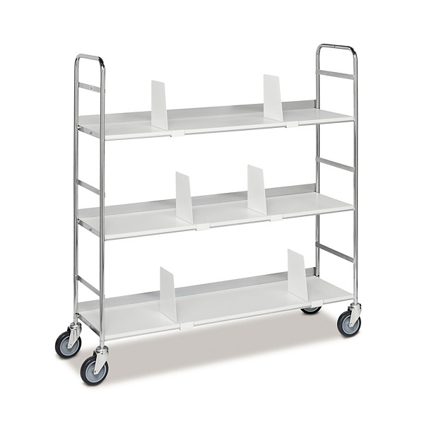 Carrello per ufficio 3 ripiani e 6 supporti fermalibri 4 ruote girevoli 1000 x 290 x 1140 mm portata 75 kg - 1