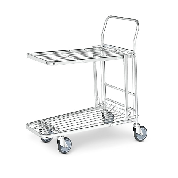 Carrello spesa impilabile 2 ripiani con ripiano alto pieghevole 4 ruote girevoli 2 con freno 860 x 530 x 1010 mm portata 300 kg