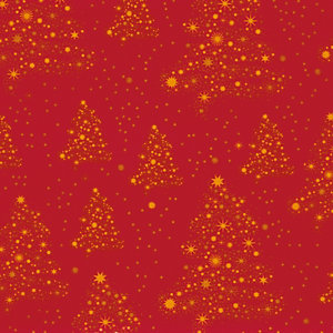 Carta da regalo in fogli, Alberi di Natale su fondo rosso, 80 g/m², 70 x 100 cm (confezione 5 pezzi)