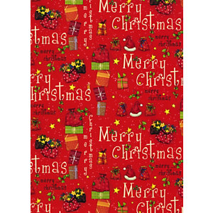 Carta da regalo in fogli, Merry Christmas su fondo rosso, 100 x 140 cm (confezione 5 fogli)