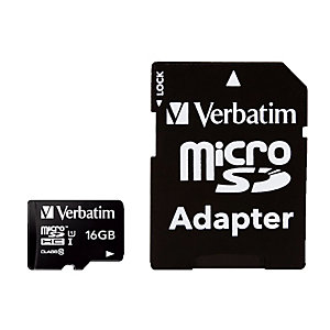 Carte mémoire flash micro SD 16 Go avec adaptateur, Class 10, SDHC, Verbatim