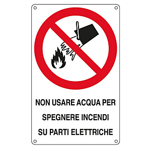 CARTELLI SEGNALATORI Cartello segnalatore - 16,6x26,2 cm - NON USARE ACQUA PER SPEGNERE INCENDI SU PARTI ELETTRICHE - alluminio CARTELLI SEGNALATORI Cartello segnalatore - 16,6x26,2 cm - NON USARE ACQUA PER SPEGNERE INCENDI SU PARTI ELETTRICHE - alluminio