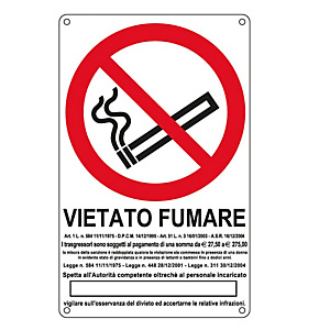 CARTELLI SEGNALATORI Cartello segnalatore - 27x43 cm - VIETATO FUMARE - alluminio CARTELLI SEGNALATORI Cartello segnalatore - 27x43 cm - VIETATO FUMARE - alluminio