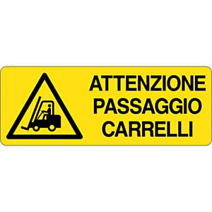 Cartello segnaletico Attenzione passaggio carrelli, Alluminio, Non adesivo, 33,3 x 12,5 cm