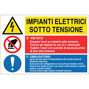 Cartello segnaletico multisimbolo Impianti elettrici sotto tensione, Alluminio, 50 x 33,3 cm Cartello segnaletico multisimbolo Impianti elettrici sotto tensione, Alluminio, 50 x 33,3 cm