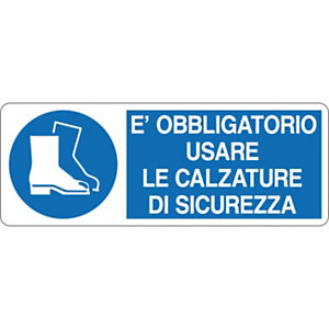 Cartello segnaletico È obbligatorio usare le calzature di sicurezza, Alluminio, Non adesivo, 33,3 x 12,5 cm