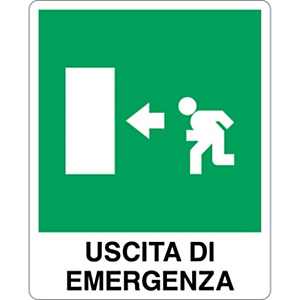 Cartello segnaletico Uscita di emergenza freccia a sinistra, Alluminio, Non adesivo, 25 x 31 cm