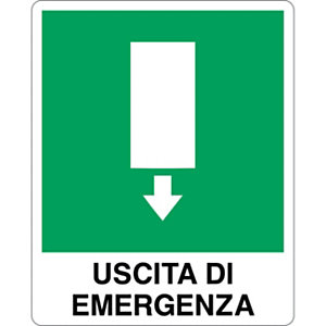 Cartello segnaletico Uscita di emergenza freccia verso il basso, Alluminio, Non adesivo, 25 x 31 cm