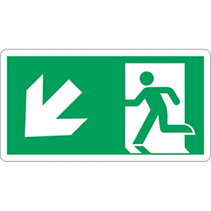 Cartello segnaletico Uscita di emergenza freccia verso il basso a sinistra, Alluminio, Non adesivo, 48 x 25 cm Cartello segnaletico Uscita di emergenza freccia verso il basso a sinistra, Alluminio, Non adesivo, 48 x 25 cm