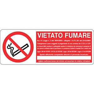 Cartello segnaletico Vietato Fumare (con legge), Alluminio, Non adesivo, 33,3 x 12,5 cm