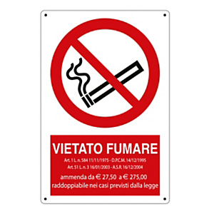 Cartello segnaletico Vietato Fumare, PVC rigido, 30 x 20 cm Cartello segnaletico Vietato Fumare, PVC rigido, 30 x 20 cm