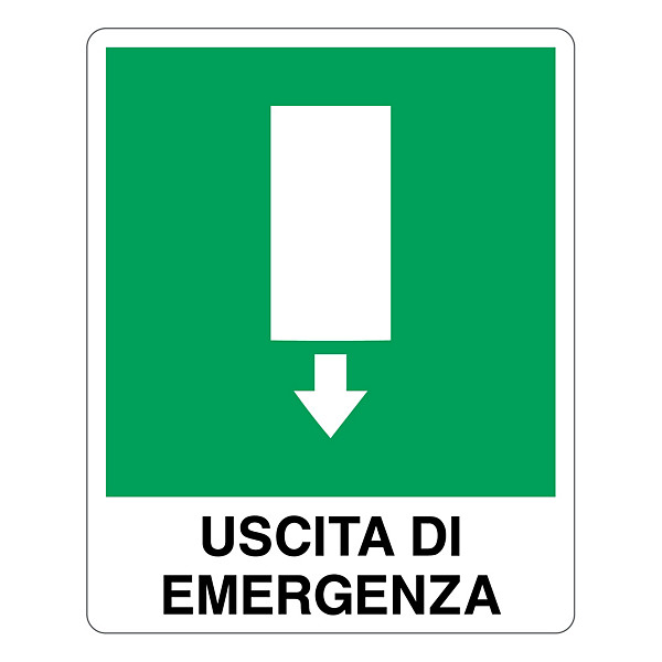 Cartello uscita emergenza in basso in alluminio 250x310 mm - 1