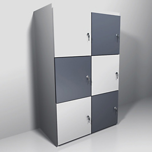 Casiers de bureau individuels 6 cases, H. 133.5 cm, portes panachées blanc et anthracite Casiers de bureau individuels 6 cases, H. 133.5 cm, portes panachées blanc et anthracite