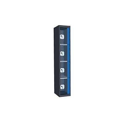 Casiers consigne à monnayeur , portes transparentes , 1 colonne de 4 cases larg.300 mm, anthracite/ bleu - 1