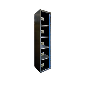 Casiers consigne à monnayeur, portes transparentes , 1 colonne de 5 cases larg. 400 mm, anthracite/ bleu Casiers consigne à monnayeur, portes transparentes , 1 colonne de 5 cases larg. 400 mm, anthracite/ bleu