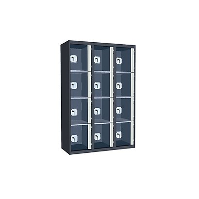 Casiers consigne à monnayeur , portes transparentes, 3 colonnes  de 4 cases larg.300 mm, anthracite/ gris clair - 1