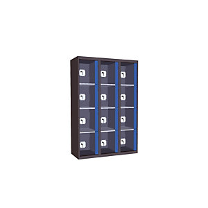 Casiers consigne à monnayeur, portes transparentes , 3 colonnes de 4 cases larg.400 mm, anthracite/ bleu