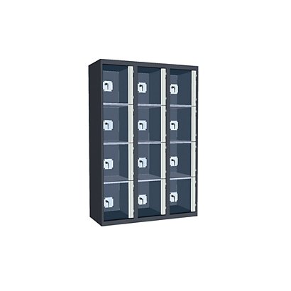 Casiers consigne à monnayeur, portes transparentes , 3 colonnes de 4 cases larg.400 mm, anthracite/ gris clair - 1