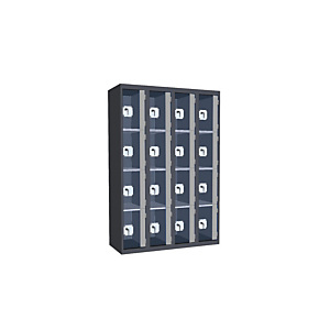 Casiers consigne à monnayeur , portes transparentes, 4 colonnes de 4 cases larg.300 mm, anthracite/ gris clair Casiers consigne à monnayeur , portes transparentes, 4 colonnes de 4 cases larg.300 mm, anthracite/ gris clair