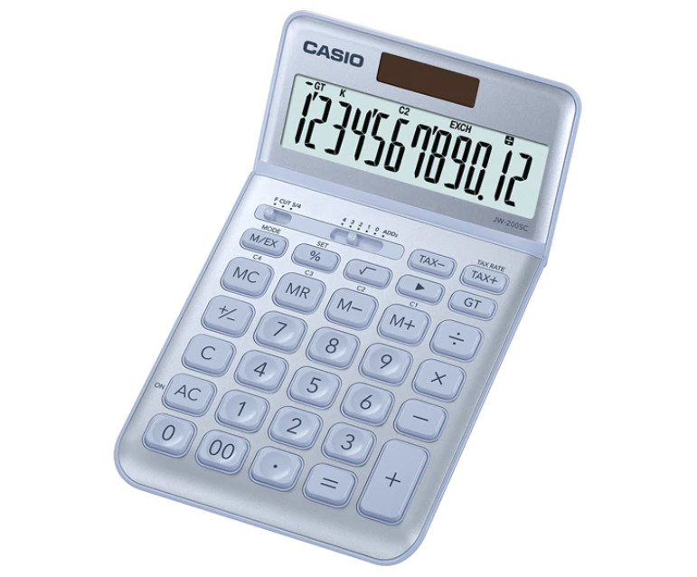 Casio Calculatrice de bureau JW-200SC - 12 chiffres - Bleu clair
