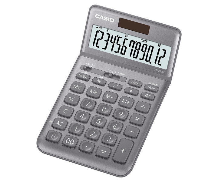 Casio Calculatrice de bureau JW-200SC - 12 chiffres - Gris