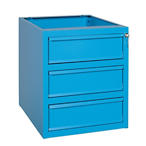 Cassettiera a 3 cassetti per banchi da lavoro serie MG, Lamiera piegata, 50,5 x 62 x 60 cm, Blu Cassettiera a 3 cassetti per banchi da lavoro serie MG, Lamiera piegata, 50,5 x 62 x 60 cm, Blu