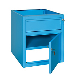 Cassettiera ad 1 cassetto ed 1 vano con anta per banchi da lavoro serie MG, Lamiera piegata, 50,5 x 62 x 60 cm, Blu Cassettiera ad 1 cassetto ed 1 vano con anta per banchi da lavoro serie MG, Lamiera piegata, 50,5 x 62 x 60 cm, Blu
