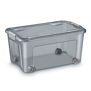 Cep Boîte de rangement à roulettes avec couvercle et poignées clips - Polypropylène 100% recyclable - 43 Litres - Gris translucide Cep Boîte de rangement à roulettes avec couvercle et poignées clips - Polypropylène 100% recyclable - 43 Litres - Gris translucide
