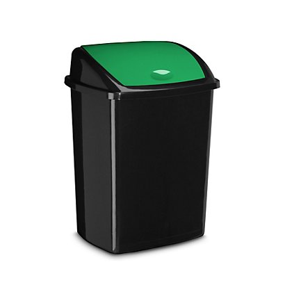 CEP Cubo de plástico con tapa abatible verde 50L - Cubos de Basura