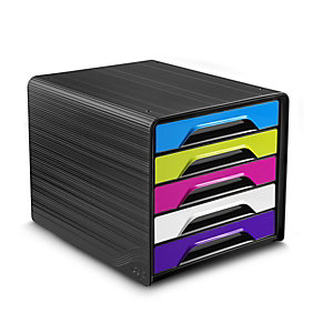 Cep Gloss Cassettiera da scrivania, 5 cassetti medi, 360 x 288 x 270 mm, Struttura nera, Cassetti in colori assortiti
