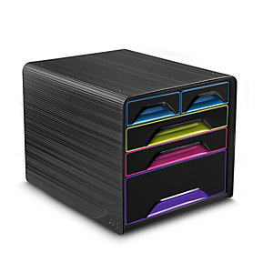 Cep Gloss Cassettiera da scrivania, 5 cassetti misti, 360 x 288 x 270 mm, Struttura nera, Cassetti in colori assortiti