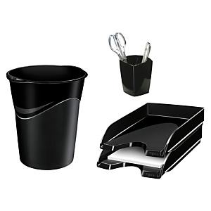 Cep Pro Conjunto de accesorios de escritorio, 2 bandejas de correspondencia, portalápices, papelera, poliestireno/polipropileno negro Cep Pro Conjunto de accesorios de escritorio, 2 bandejas de correspondencia, portalápices, papelera, poliestireno/polipropileno negro