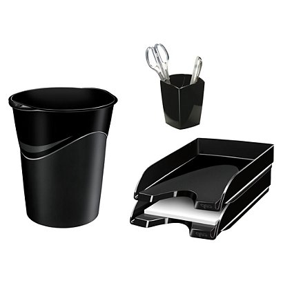 Cep Pro Conjunto de accesorios de escritorio, 2 bandejas de correspondencia, portalápices, papelera, poliestireno/polipropileno negro