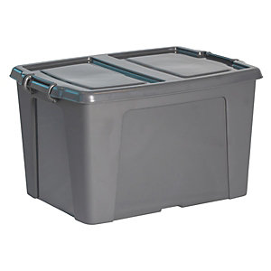 Cep Strata Smart Box Boîte de rangement plastique PP 100% recyclé avec couvercle et poignées  - 65l gris anthracite