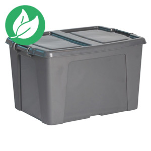 Cep Strata Smart Box Boîte de rangement plastique PP 100% recyclé avec couvercle et poignées  - 65l gris anthracite