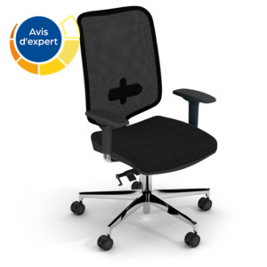 Chaise de bureau ergonomique BLOOM Tissu polyester et Maille Noir base Aluminium Hauteur réglable - Dossier Roulettes Chaise de bureau ergonomique BLOOM Tissu polyester et Maille Noir base Aluminium Hauteur réglable - Dossier Roulettes