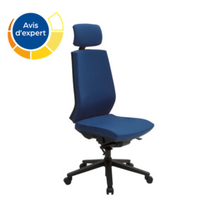 Chaise de bureau ergonomique Mathilde Tissu rembourré avec têtière Hauteur ajustable A roulettes - Bleu Chaise de bureau ergonomique Mathilde Tissu rembourré avec têtière Hauteur ajustable A roulettes - Bleu