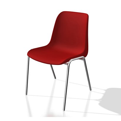 Chaise collectivité Coque universelle - Polypropylène - Rouge - Pieds métal chromé - 1
