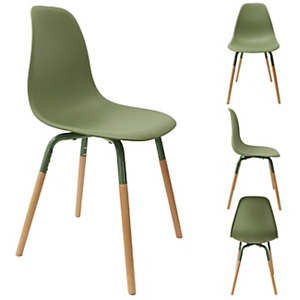Chaise coque Greta en polypropylène - Vert / Pieds bois brut