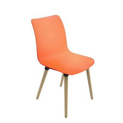Chaise coque Mia - Orange / Pieds bois - 1