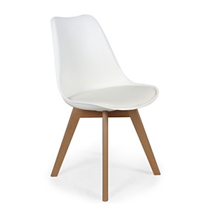 Chaise coque Thelma avec coussin - Blanc / Pieds bois brut Chaise coque Thelma avec coussin - Blanc / Pieds bois brut