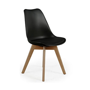 Chaise coque Thelma avec coussin - Noir / Pieds bois brut